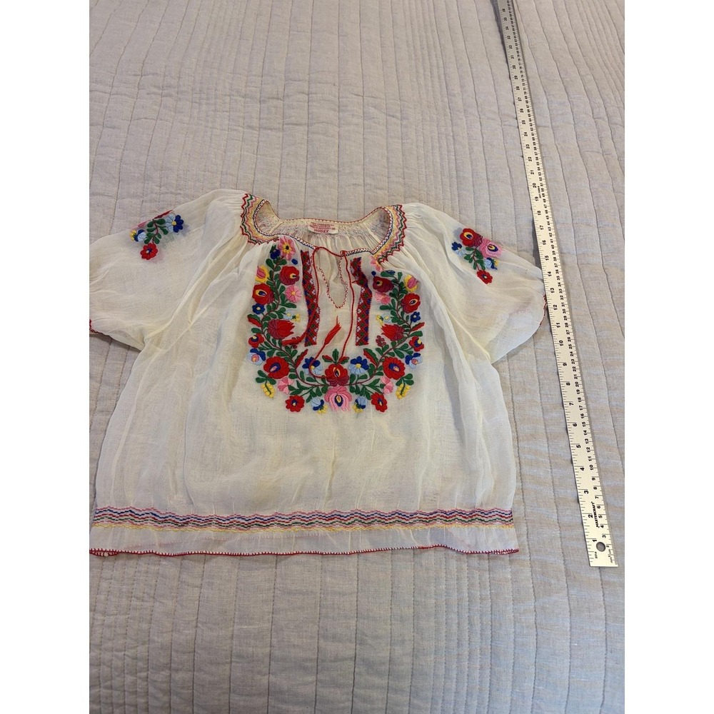 Vintage MODEX Hand Embroidered Hungarian Peasant Blouse White Floral Folk Top